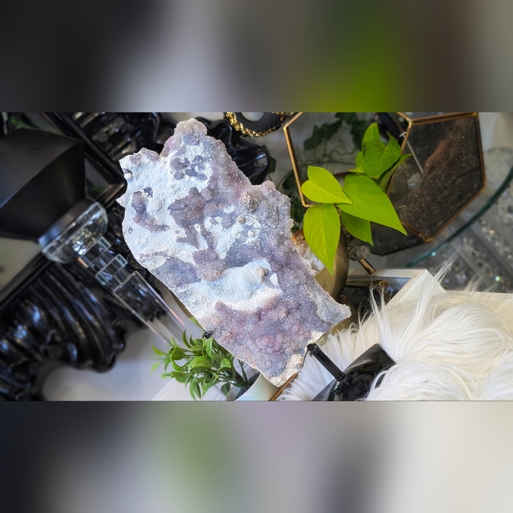 Flower Amethyst Crystal Cluster on Metal Stand